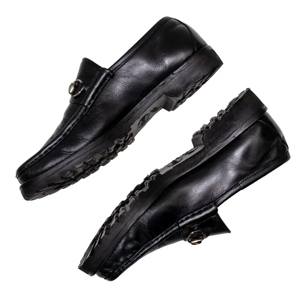 Vintage Gucci Mens Black Leather Horsebit Loafers Vibram Lug Sole Men's Size 10